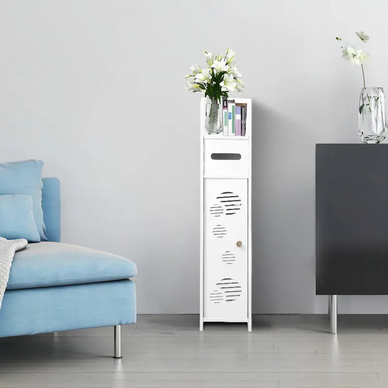Slim PVC Waterproof Storage Cabinet - Freestanding Organizer in White