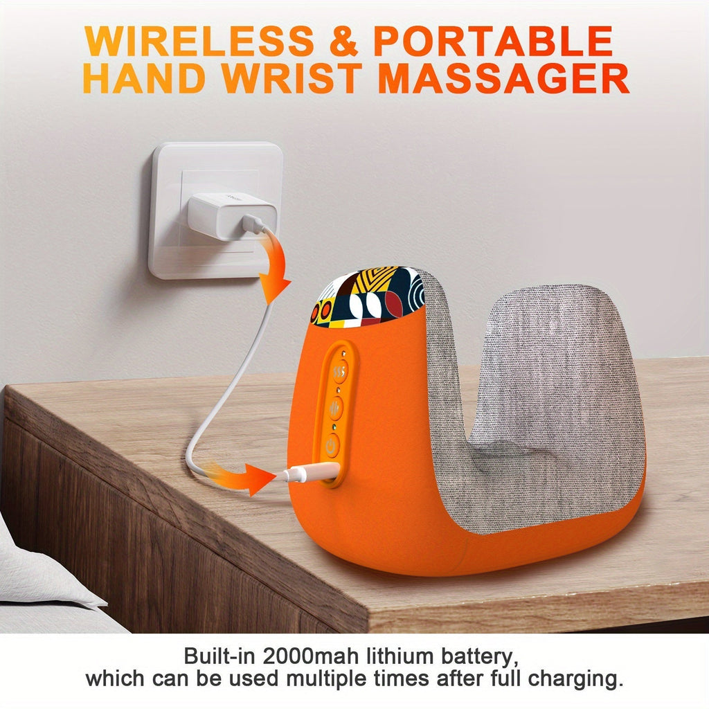 Electric Hand Massager With Acupoint Heated Air Compression(Orange)