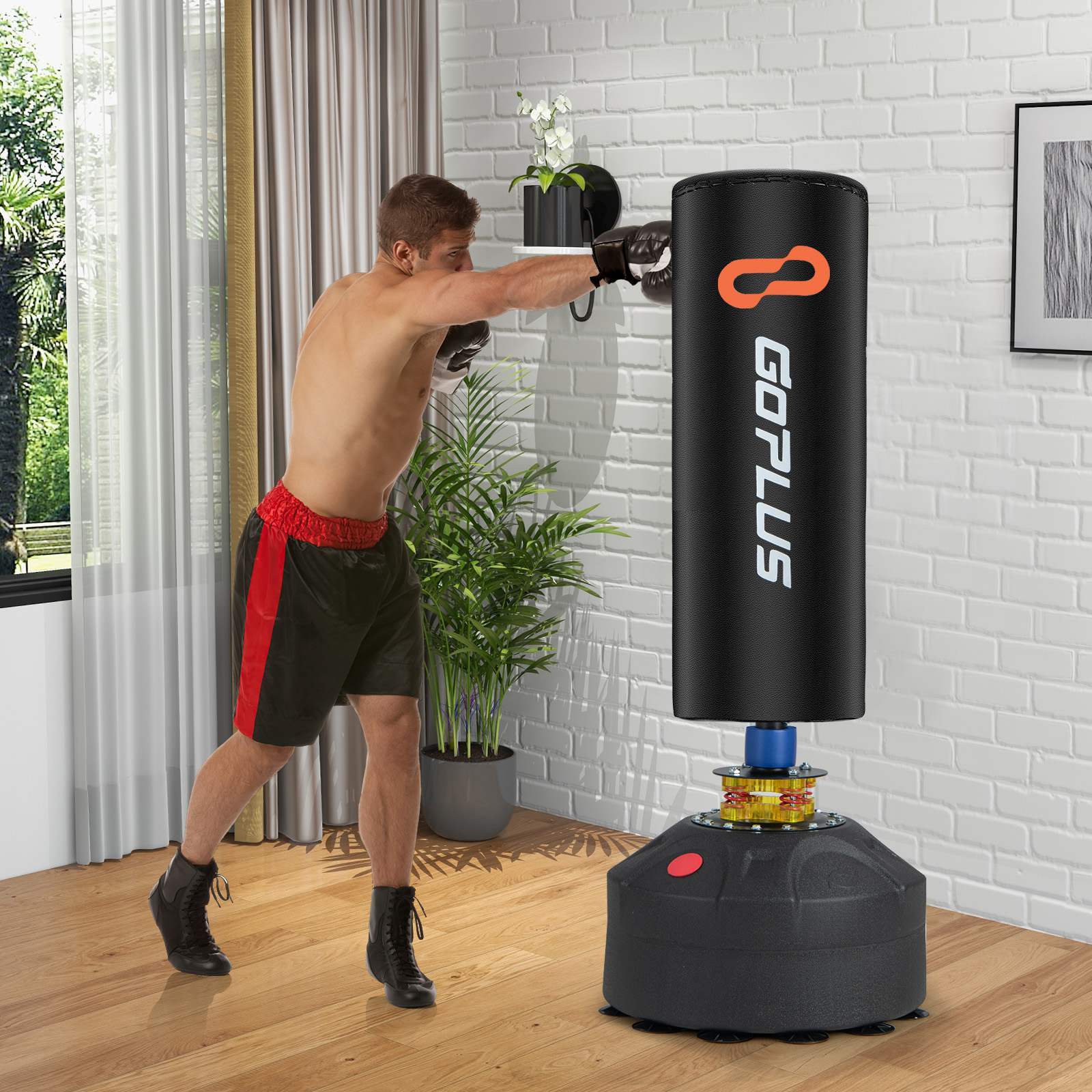 Free Standing Punching Boxing Bag - Heavy Duty Sandbag W/ Boxing Gloves(Black)