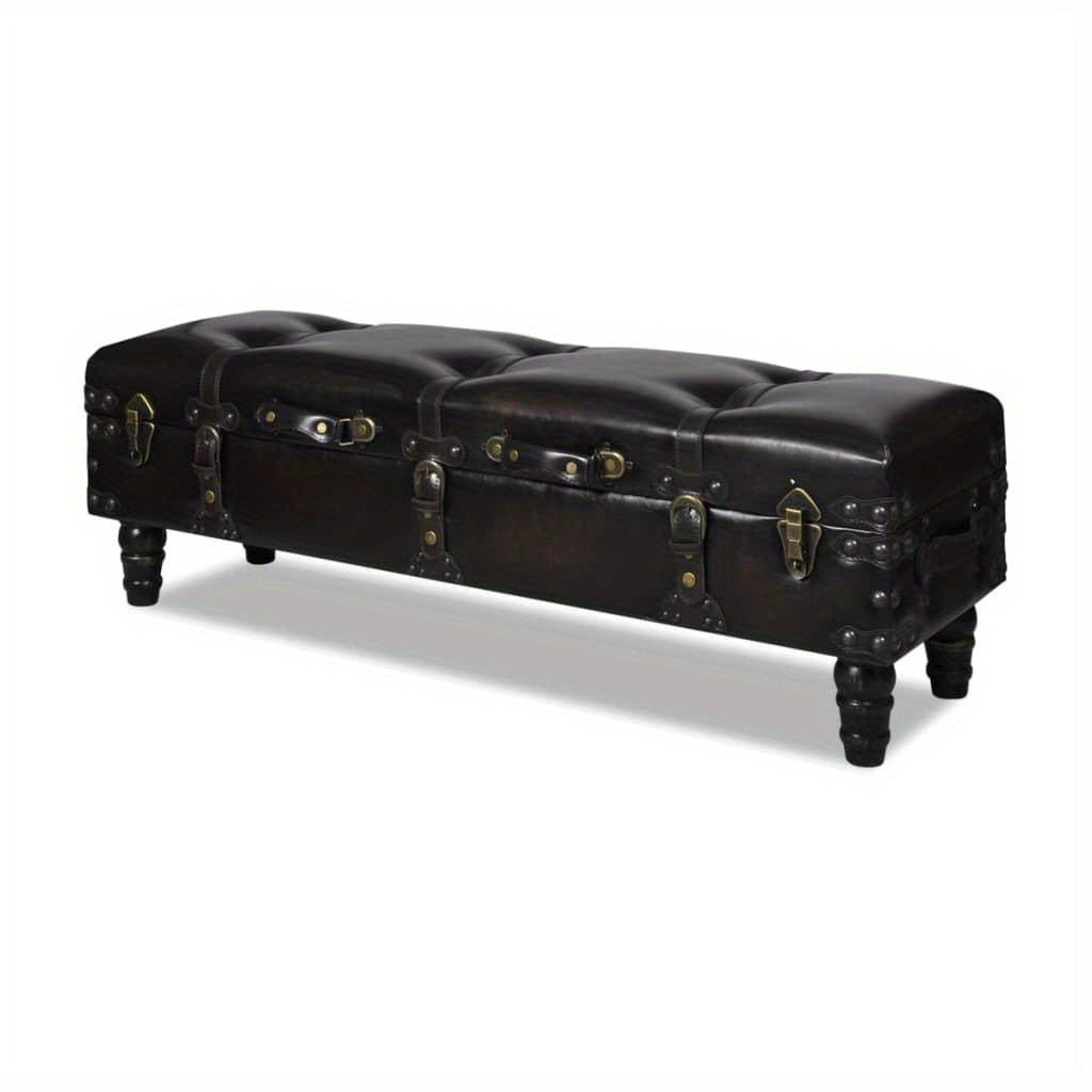 Dark Brown Storage Bench With Tufted Faux Leather Upholstery