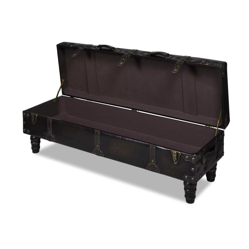 Dark Brown Storage Bench With Tufted Faux Leather Upholstery