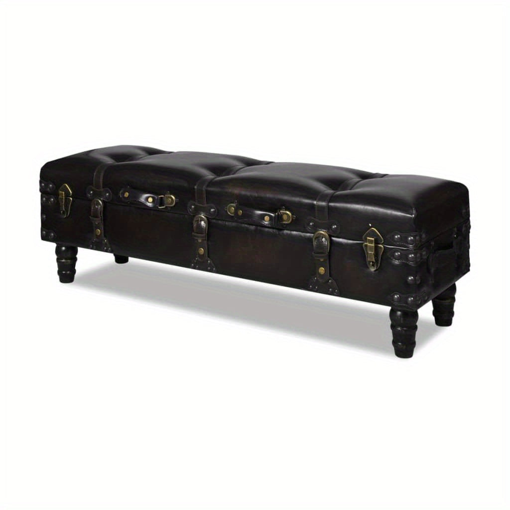Dark Brown Storage Bench With Tufted Faux Leather Upholstery