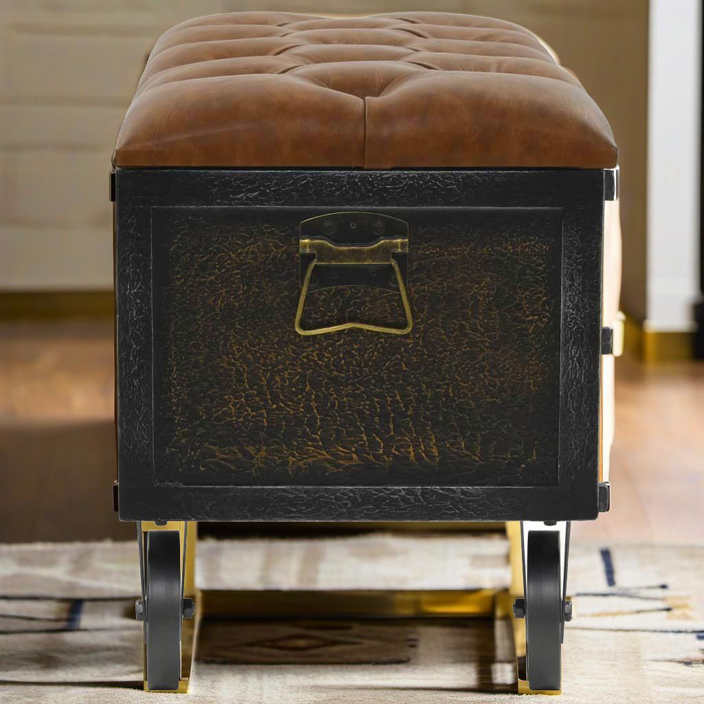 Stylish Solid Wood Storage Bench With Faux Leather Upholstery - 80.5X40Cm