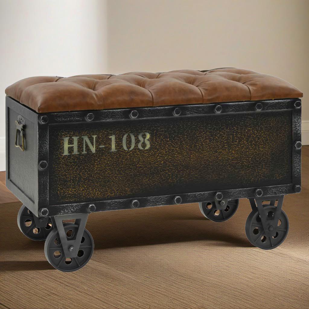Stylish Solid Wood Storage Bench With Faux Leather Upholstery - 80.5X40Cm