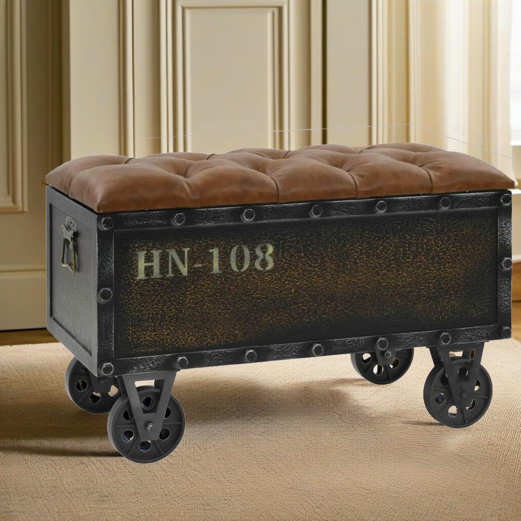 Stylish Solid Wood Storage Bench With Faux Leather Upholstery - 80.5X40Cm