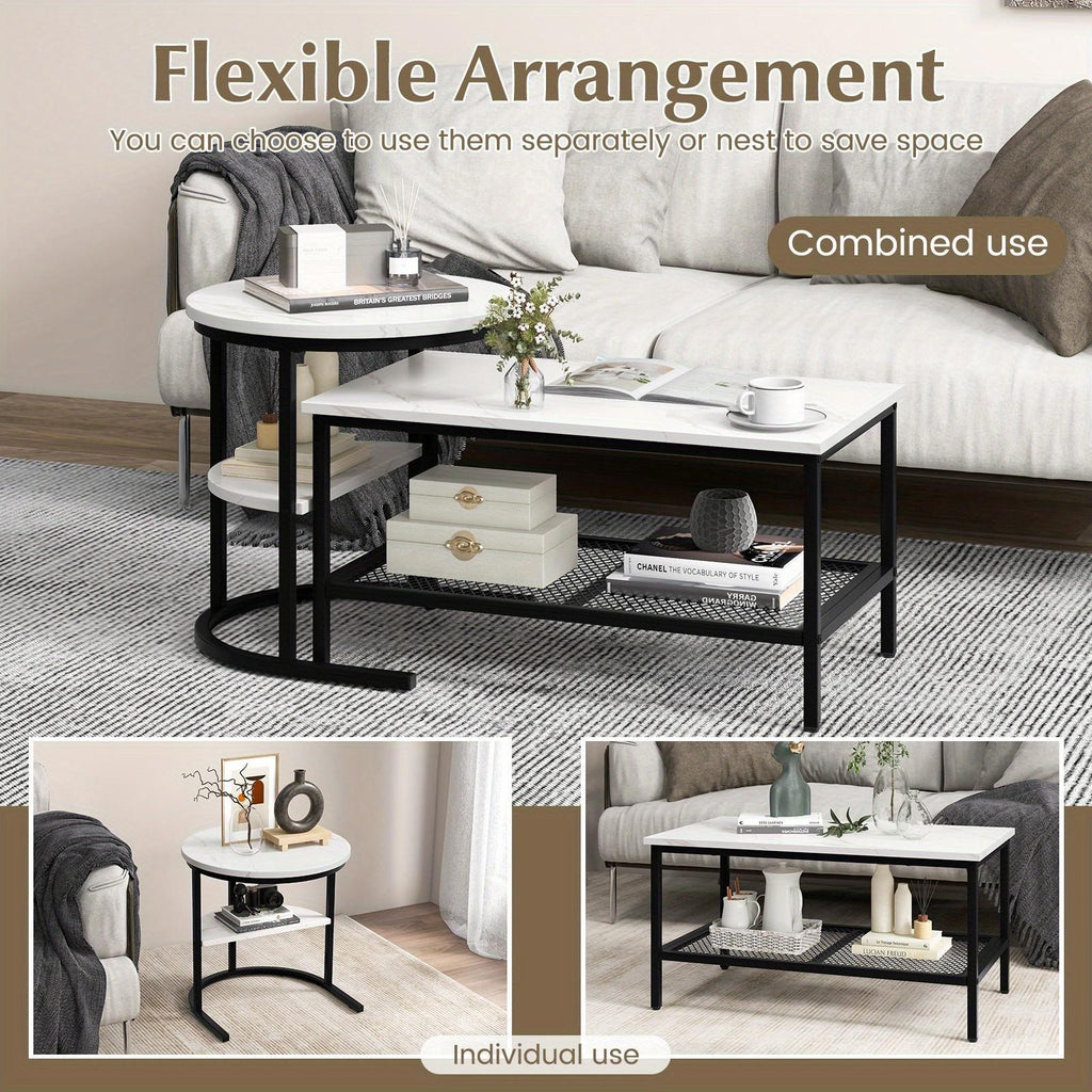 2X Nesting Coffee Table Set - White Faux Marble Top