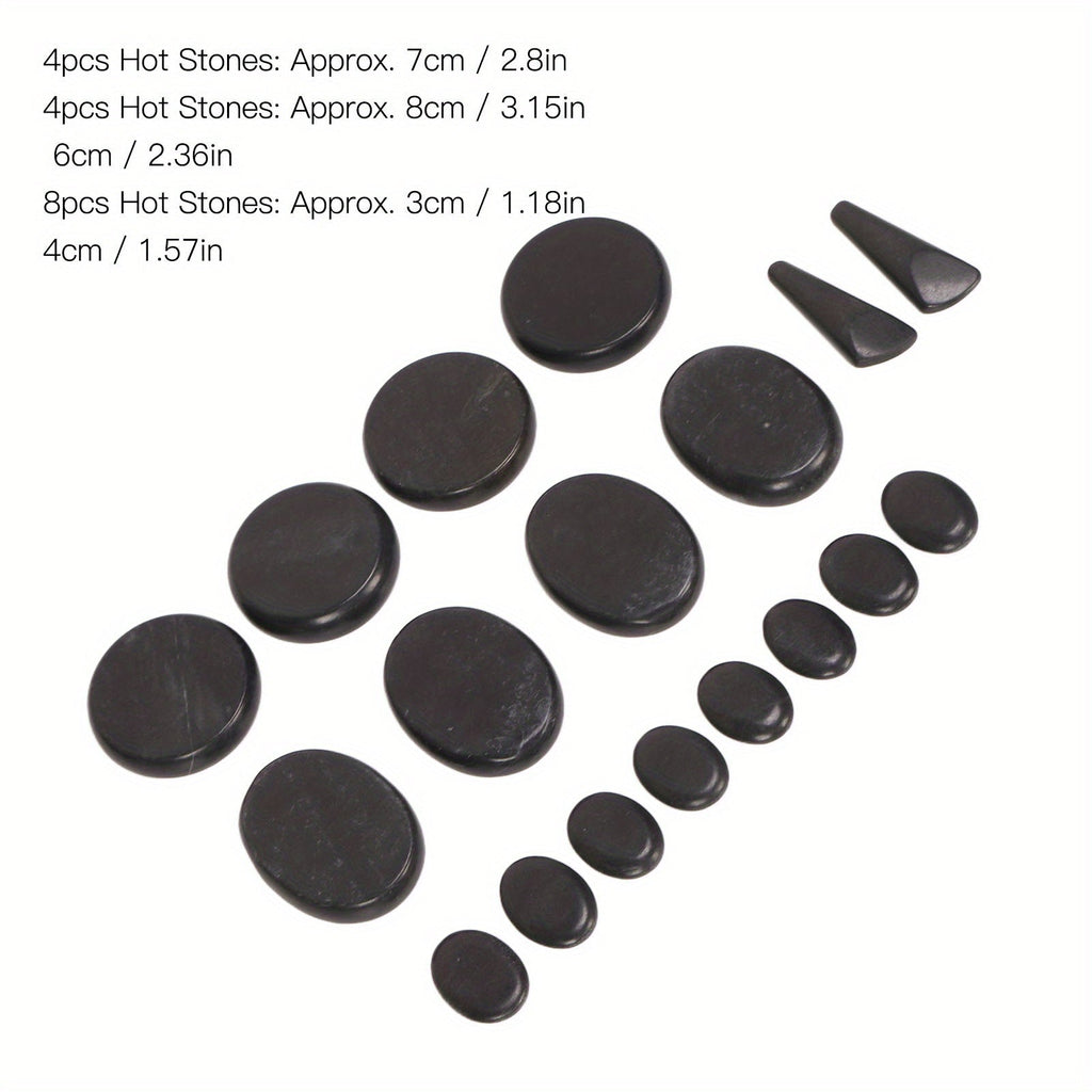 18Pcs Heated Basalt Massage Stones With Warmer Box(Black)