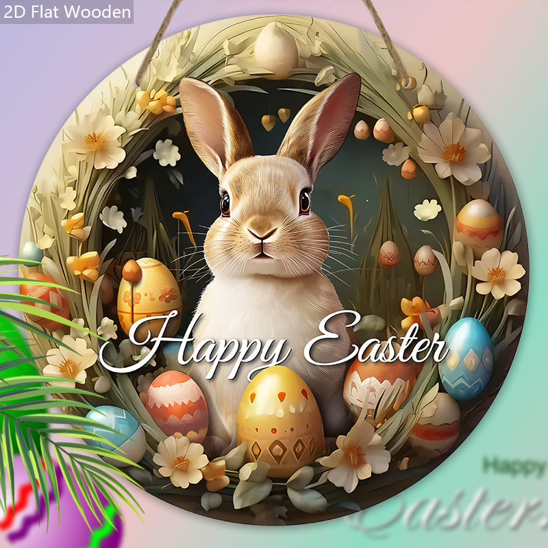 Rustic Wooden Easter Bunny Sign With Easter Eggs