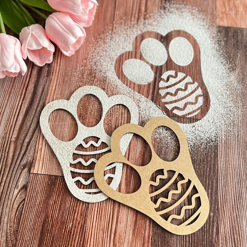 5Pcs Wooden Rabbit Paw Print Stencils For Easter Diy