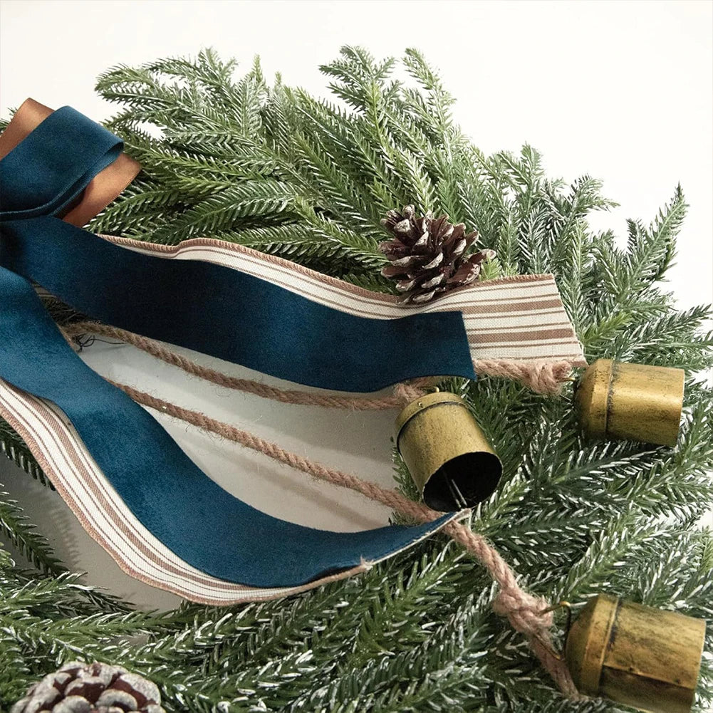 Christmas Artificial Pine Wreath With Bells & Ribbon