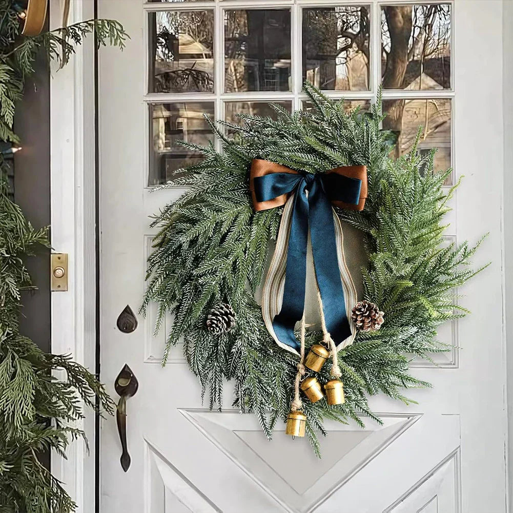 Christmas Artificial Pine Wreath With Bells & Ribbon