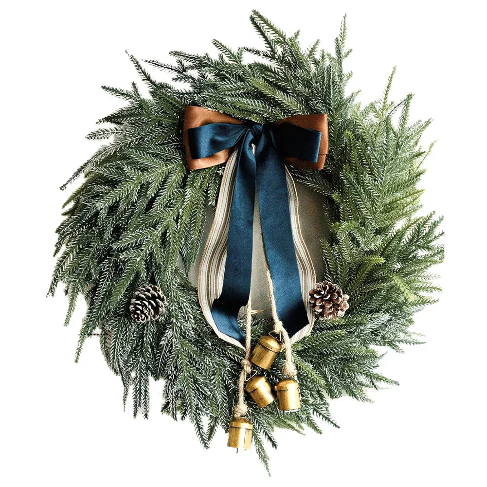 Christmas Artificial Pine Wreath With Bells & Ribbon