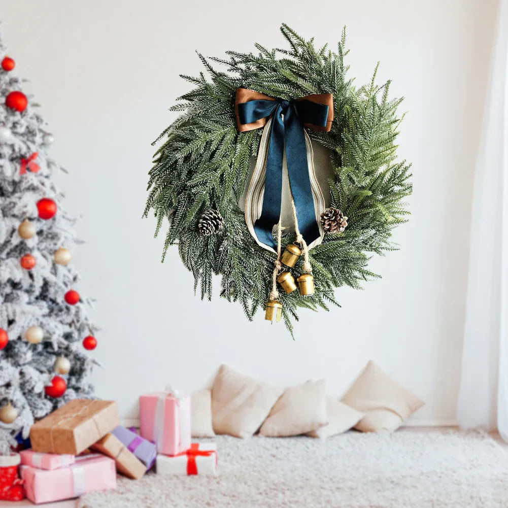 Christmas Artificial Pine Wreath With Bells & Ribbon