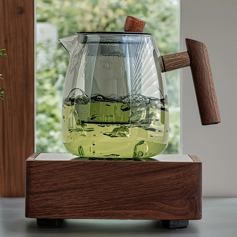 Glass Tea Kettle with Strainer & Wood Handle