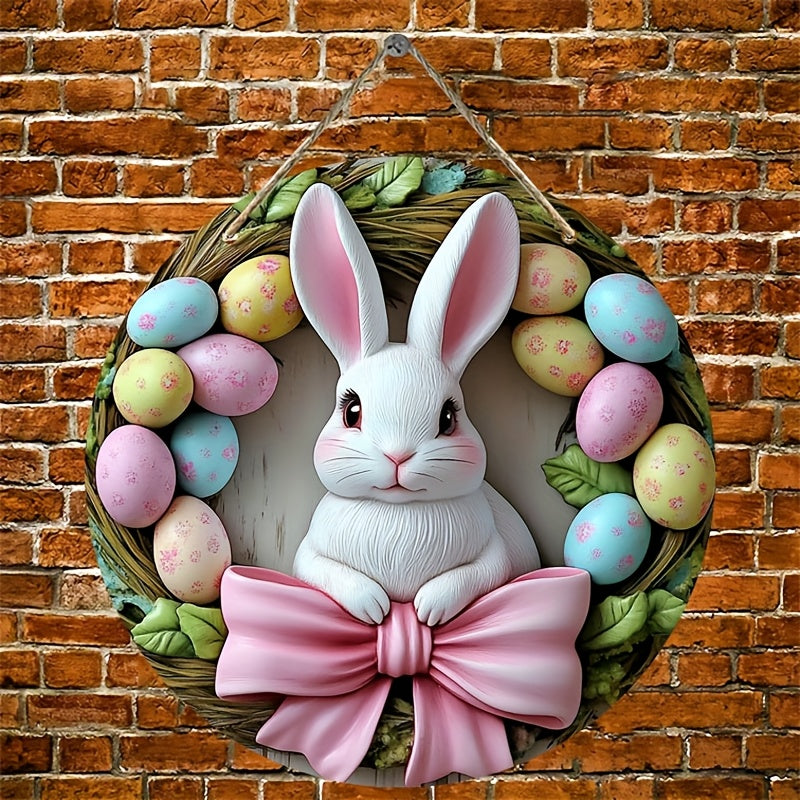 Pink Bunny & Egg Easter Wreath Wooden Decor