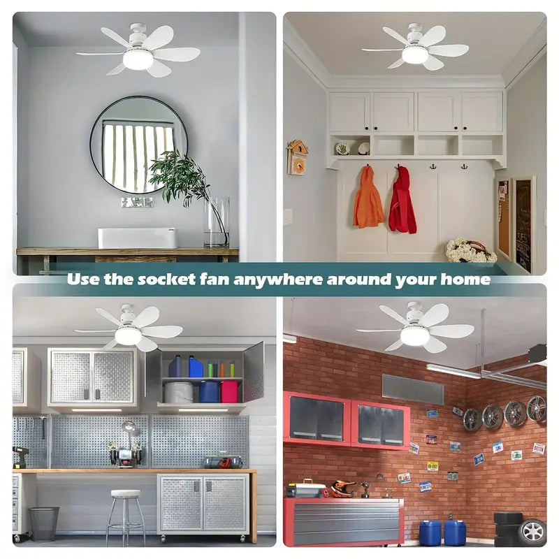 1pc Dimmable Socket Fan Ceiling with Remote Control - Traditional Style, White