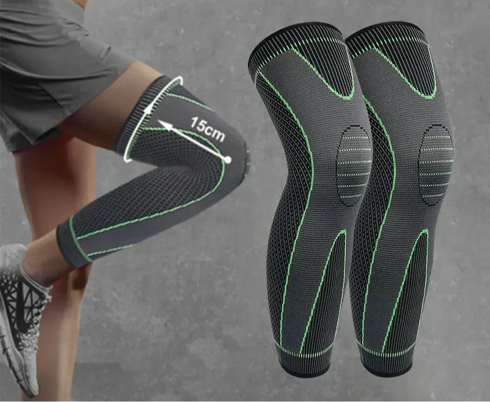 2Pcs Full Length Knee Support Compression Sleeve Xl Green