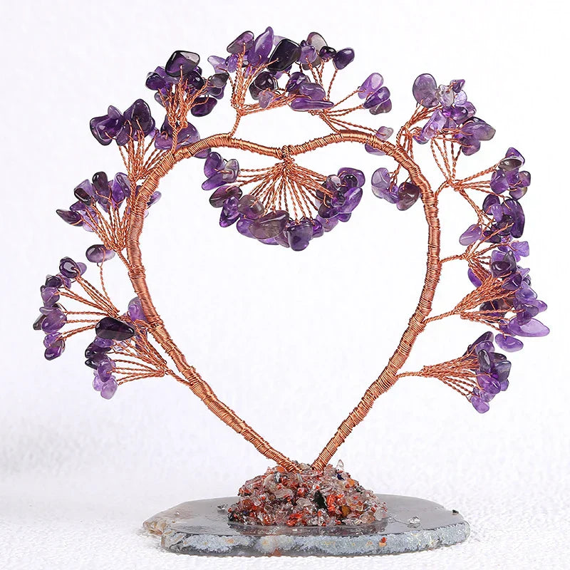1Pc Natural Amethyst Tree Of Life Heart-Shaped