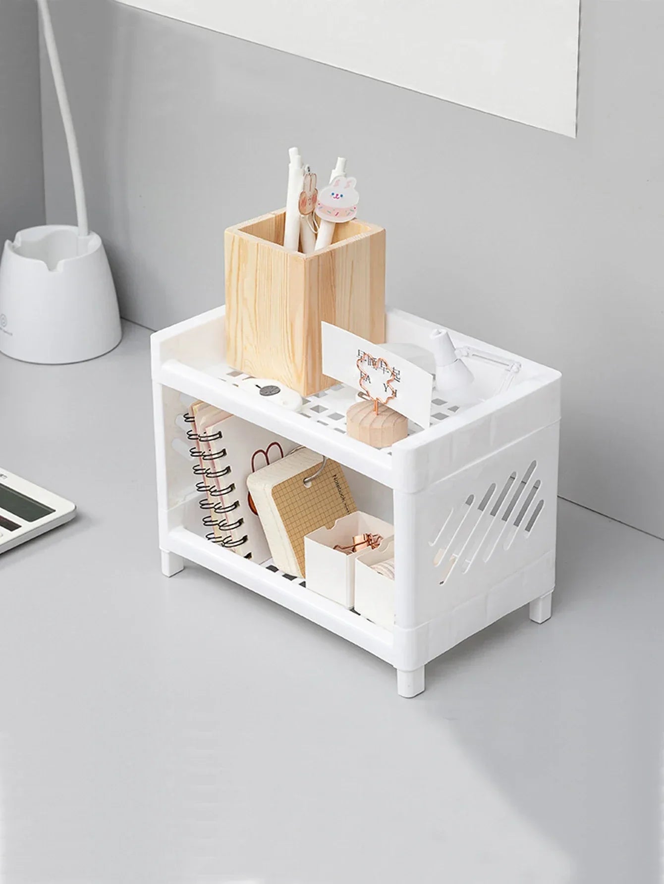 Double Layer Storage Rack For Desk Organization