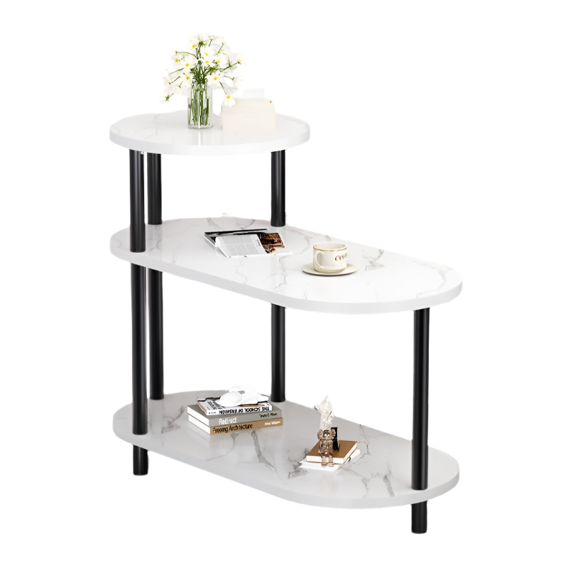 White Stone Pattern Side Table With Upgraded Thick Wooden Legs