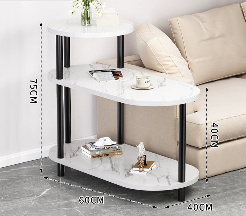 White Stone Pattern Side Table With Upgraded Thick Wooden Legs