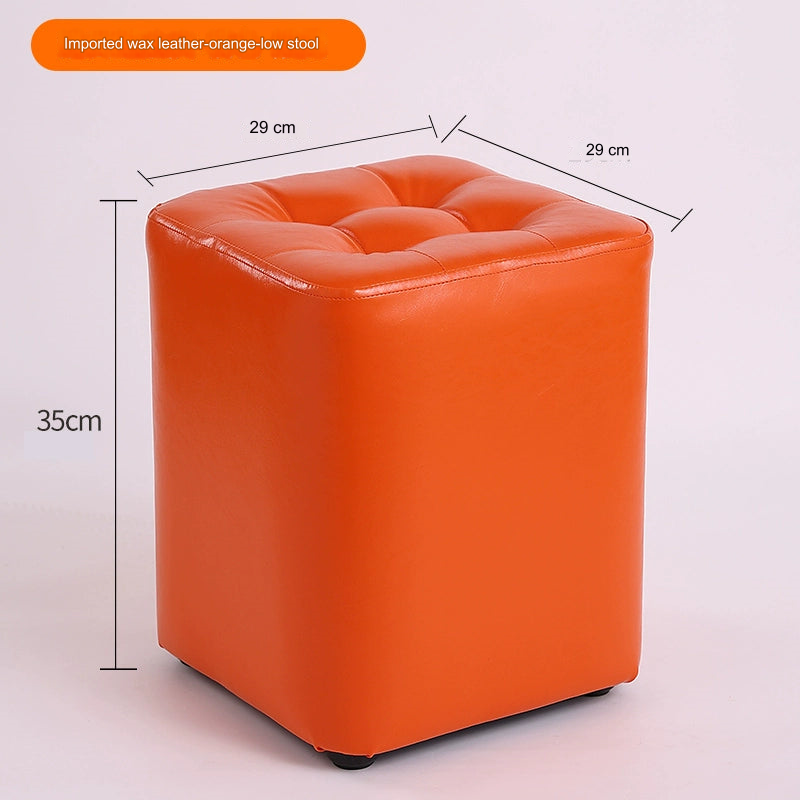 Orange Square Stool With Solid Wood Frame