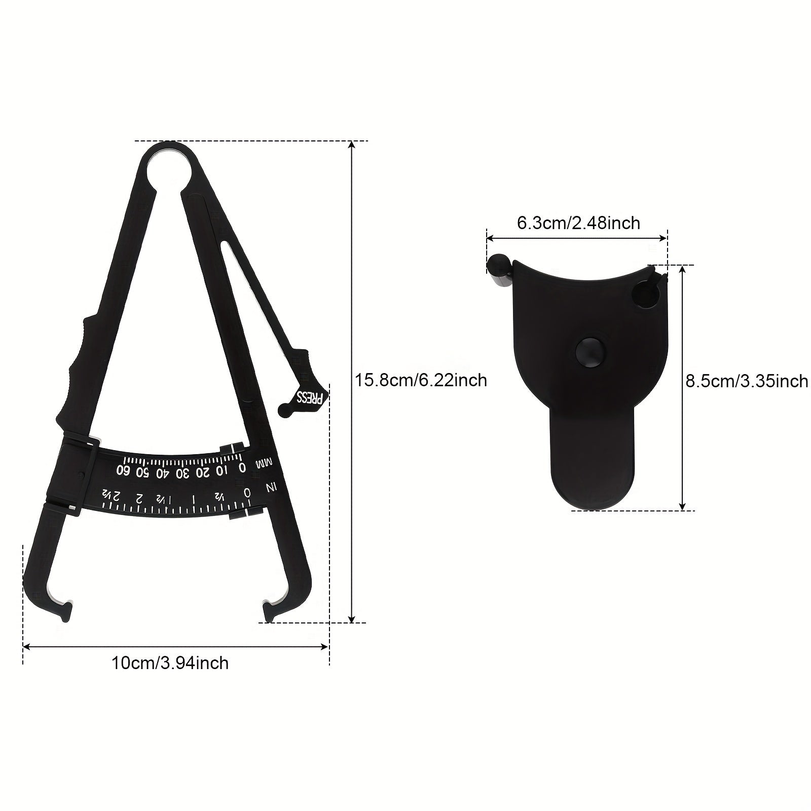 Portable Body Fat Caliper And Tape Measure Set(Black)