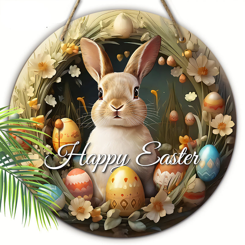 Rustic Wooden Easter Bunny Sign With Easter Eggs