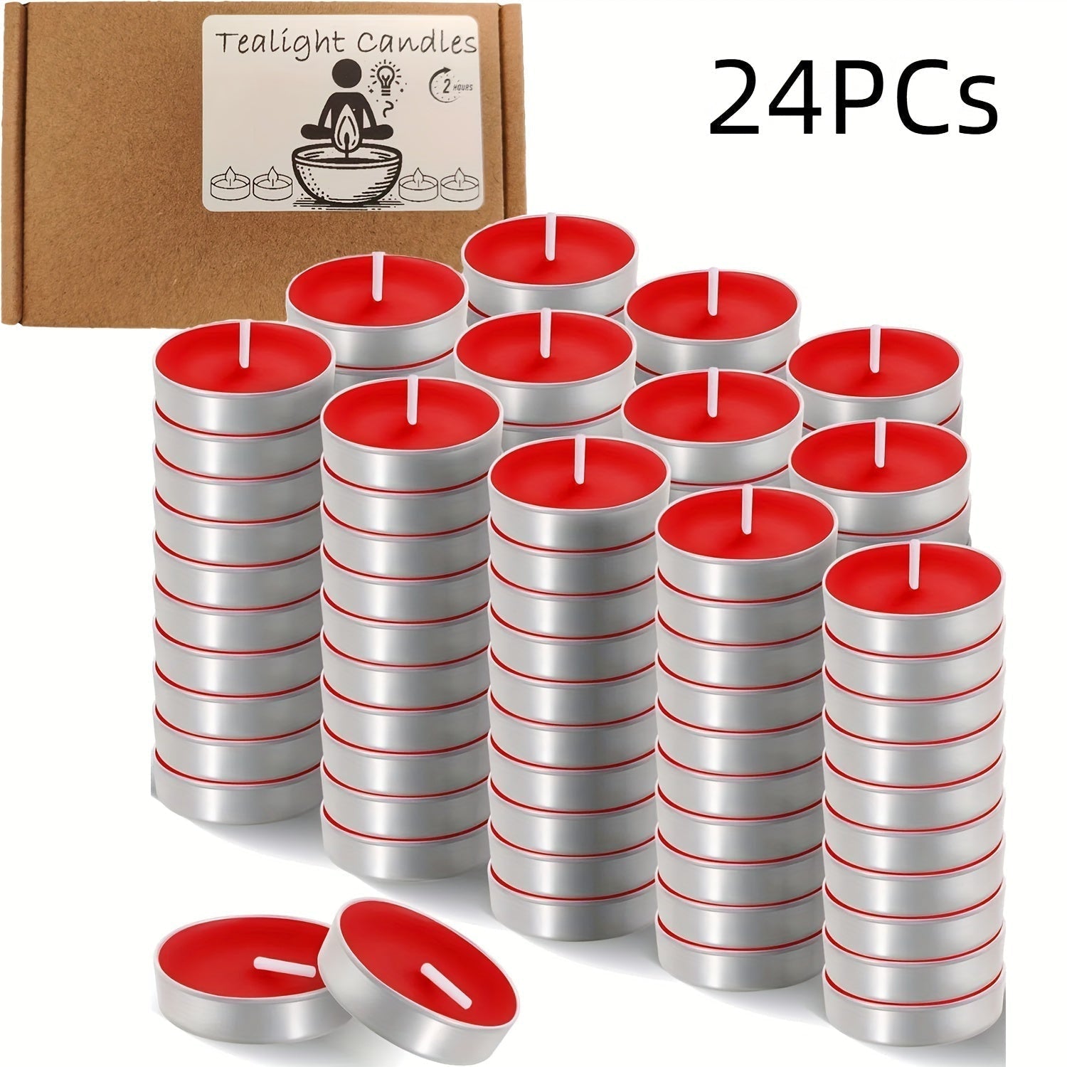 24Pcs Red Tea Light Candles