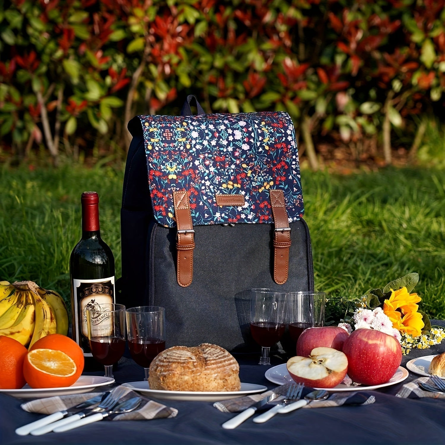 Insulated Picnic Backpack Set for 4 with Blanket
