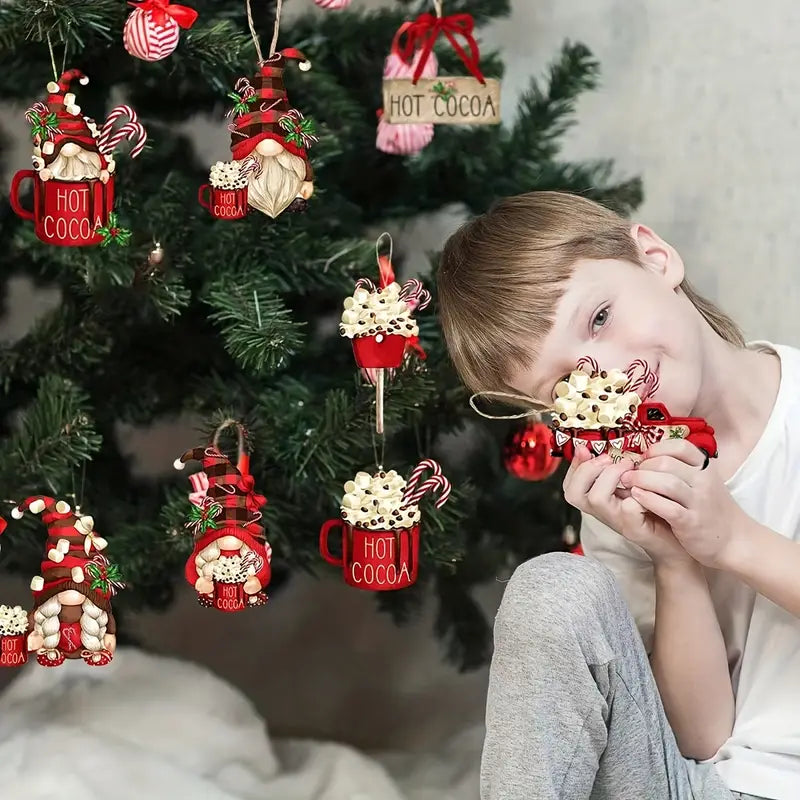 24-Piece Dwarf Christmas Red Wooden Hanging Pendants