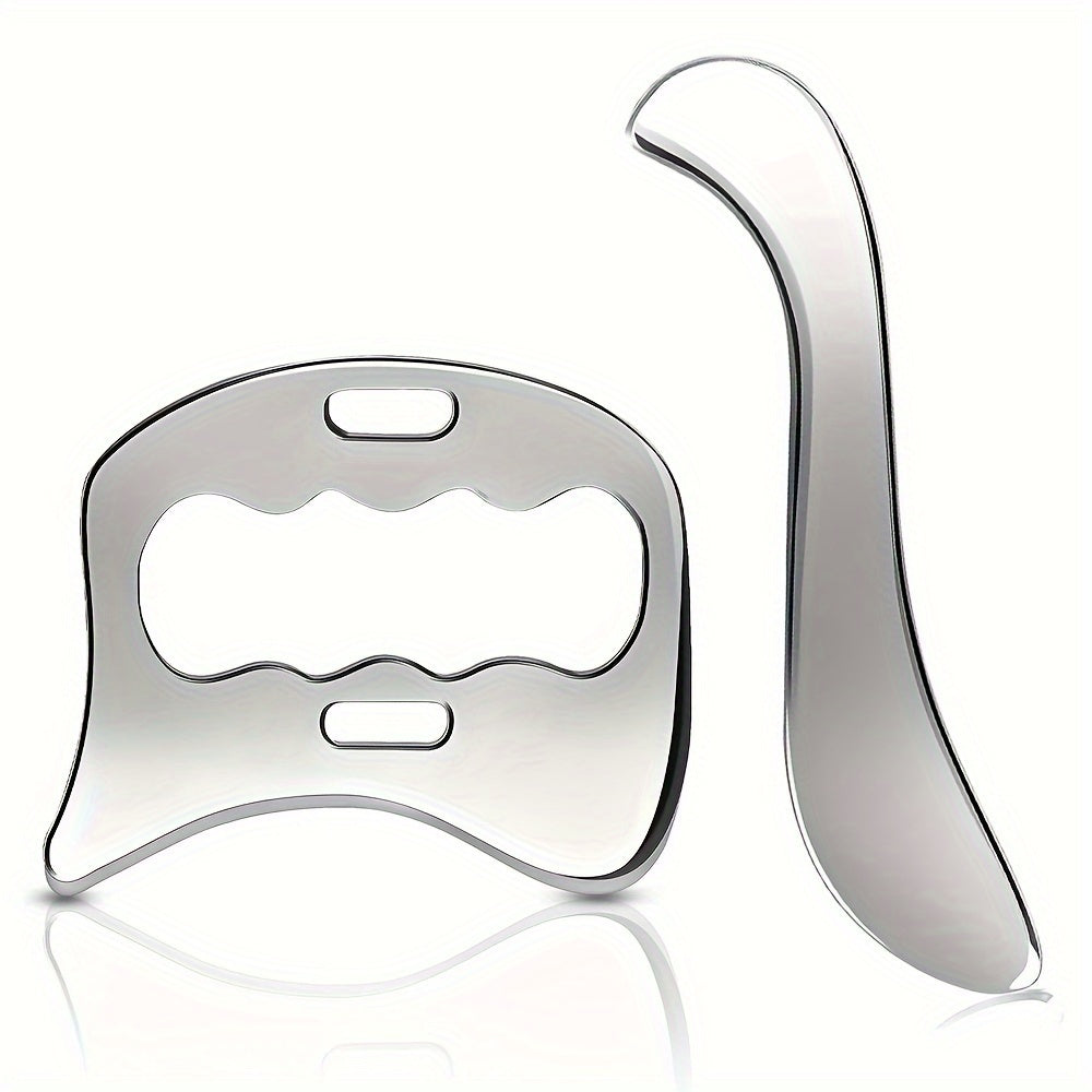 2Pcs Stainless Steel Gua Sha Massage Tool Set(Silver)