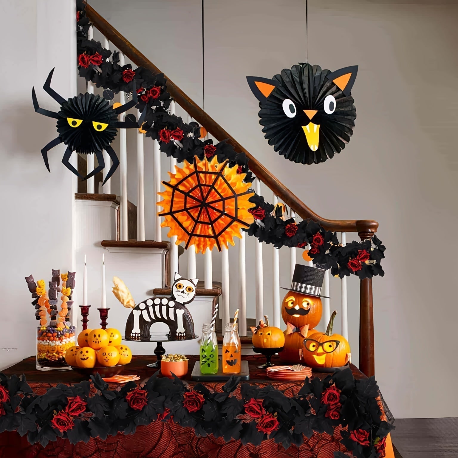 Artificial Rose Garland Burgundy Flowers Halloween Decor