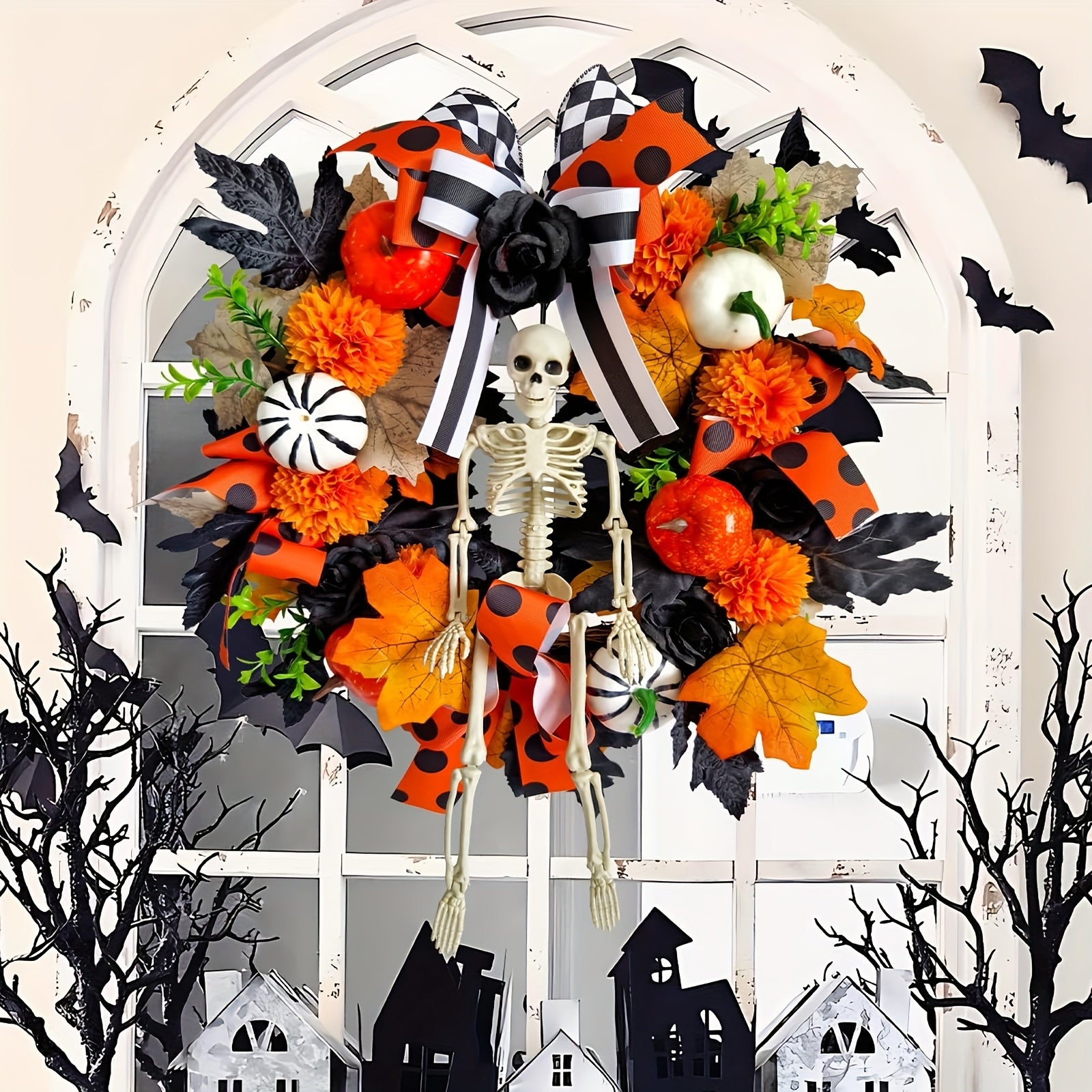 Halloween Skeleton Wreath Pumpkin Skull
