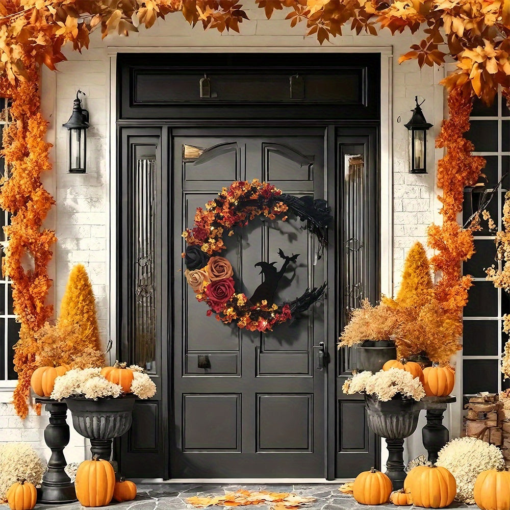 Gothic Halloween Wreath Witch Cat Moon Decor