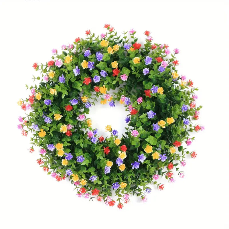 Colorful Silk Rose Flower Wreath with Eucalyptus Leaves