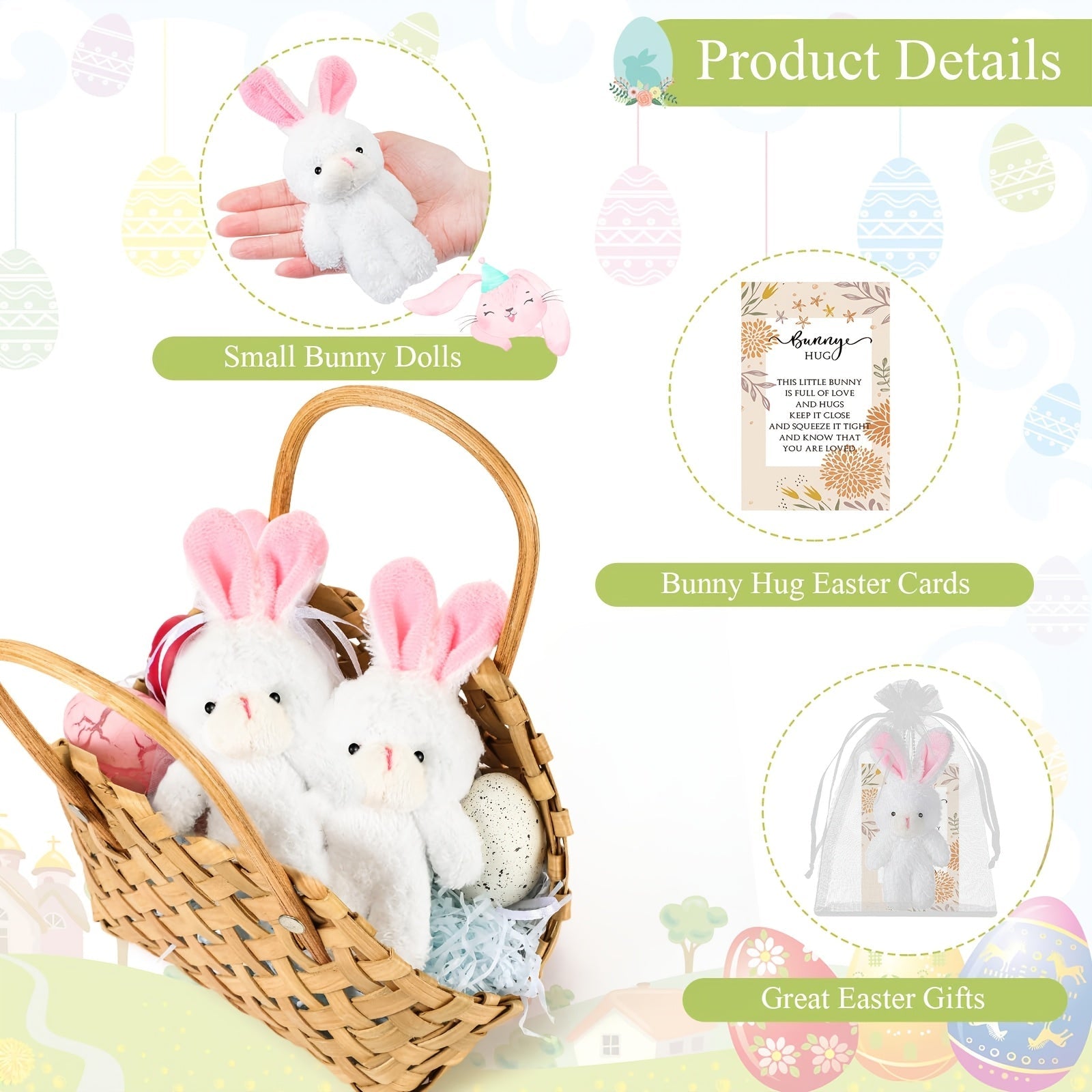 6-Pack Mini White Bunny Gifts With Hug Cards