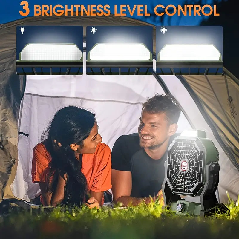 Portable Rechargeable Camping Fan - 7800mAh Battery, Cordless, USB Operated, Wireless, Hanging Hook