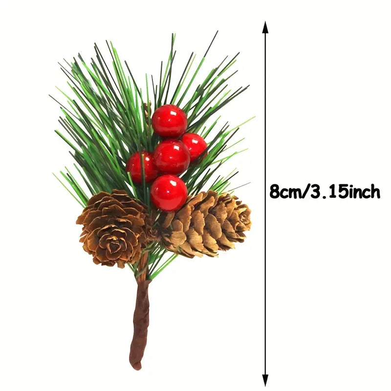 Set of 10 Artificial Christmas Picks - Festive Red Berry Holly Branches for Tree Decor