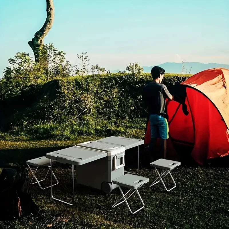 32L Portable Outdoor Cooler Box & Folding Table Chair Set