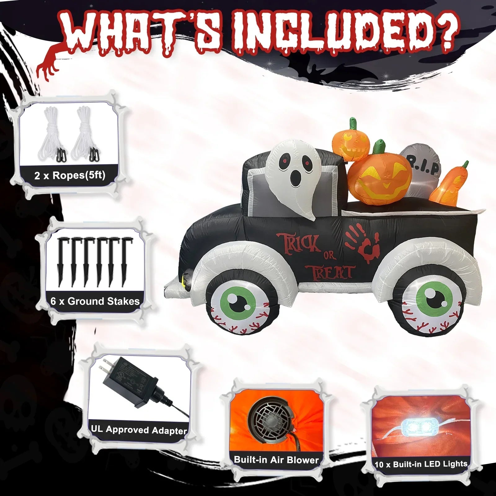 Halloween Inflatable Frankenstein Car With Pumpkin & Ghost