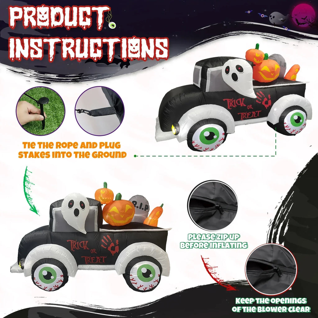 Halloween Inflatable Frankenstein Car With Pumpkin & Ghost