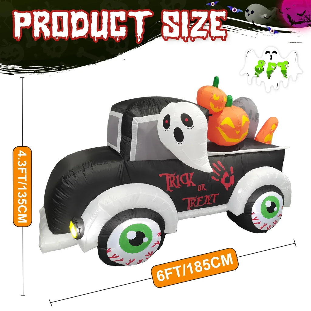 Halloween Inflatable Frankenstein Car With Pumpkin & Ghost