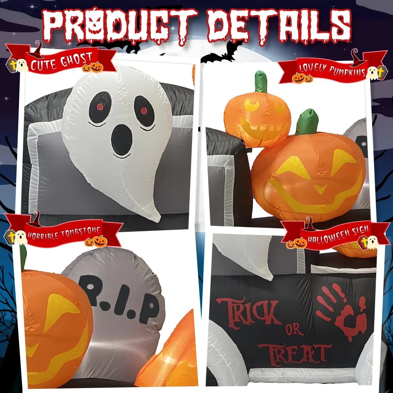 Halloween Inflatable Frankenstein Car With Pumpkin & Ghost