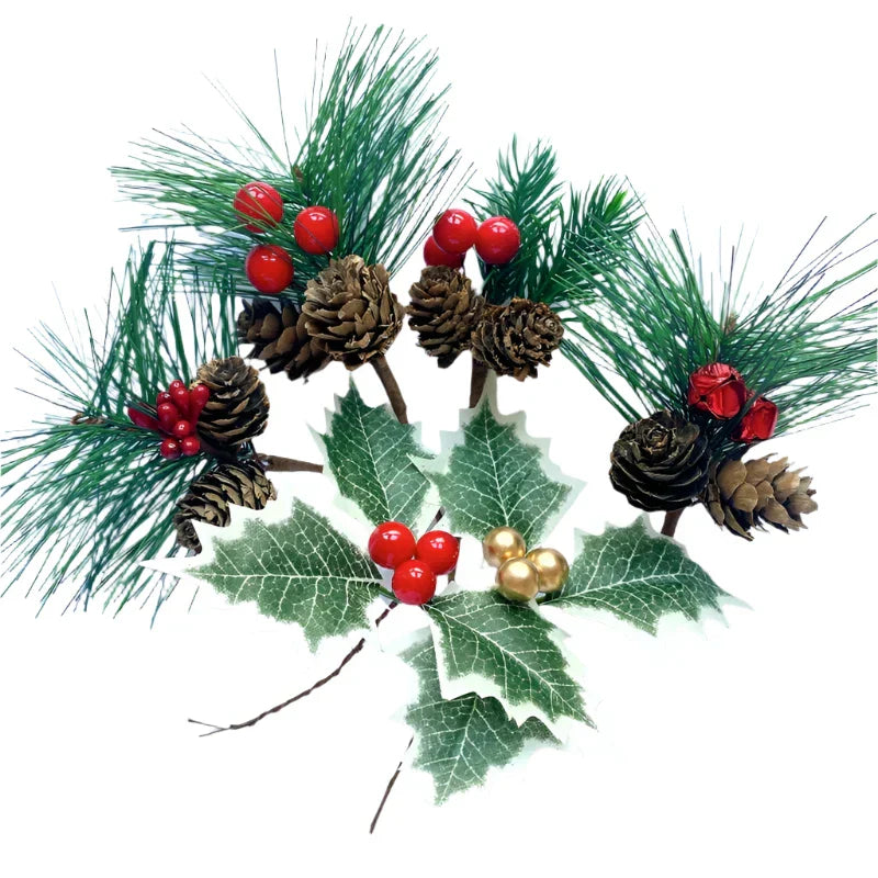 1Pc Artificial Christmas Pinecone Red Berry Stem
