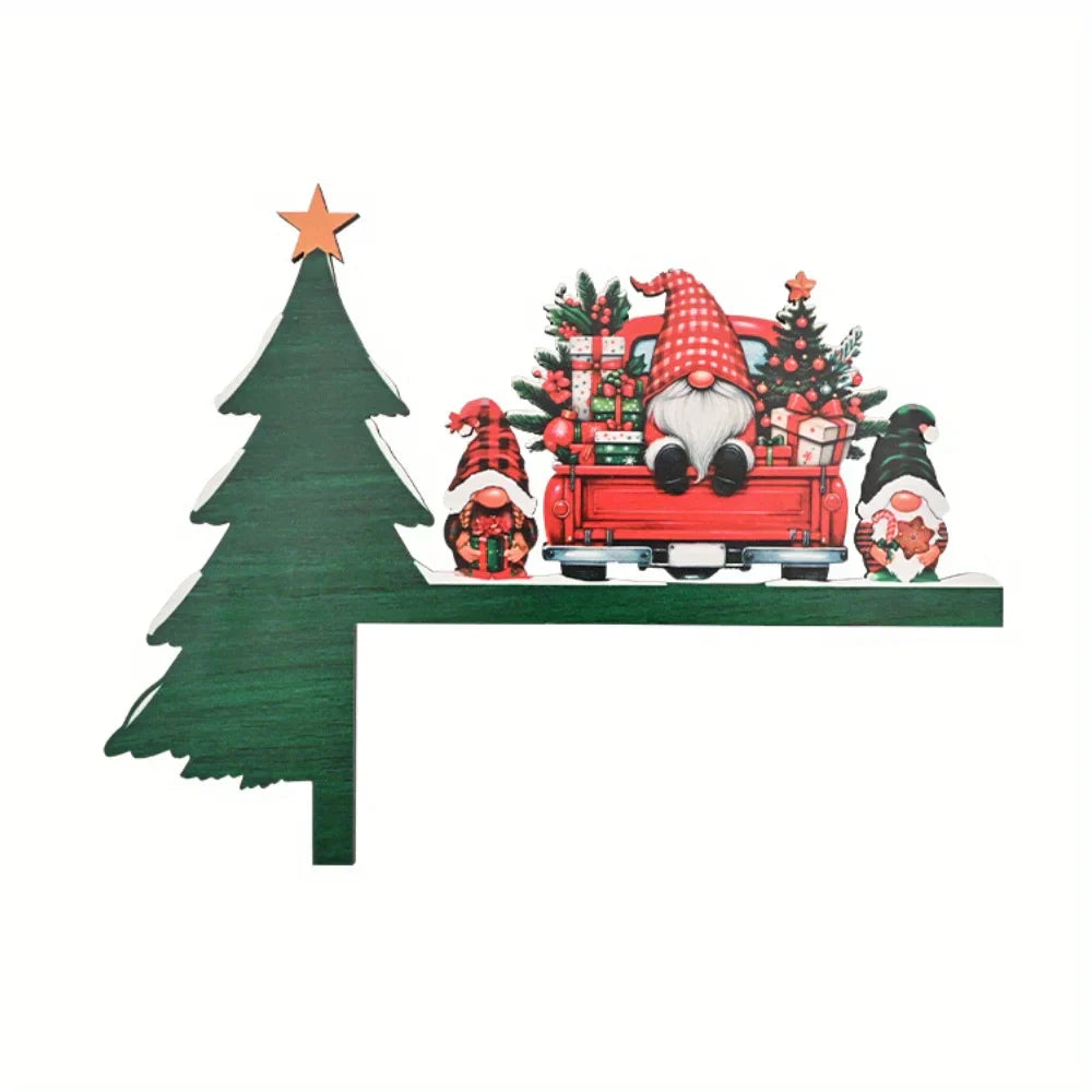 Christmas Wooden Corner Door Frame Ornament With Dwarf Santa Claus