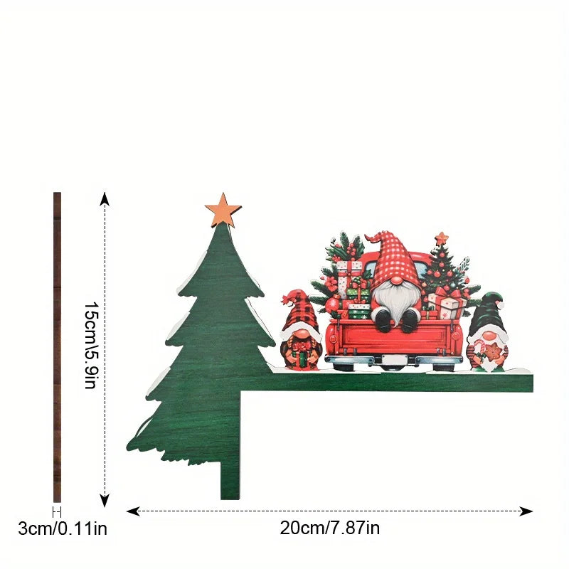 Christmas Wooden Corner Door Frame Ornament With Dwarf Santa Claus
