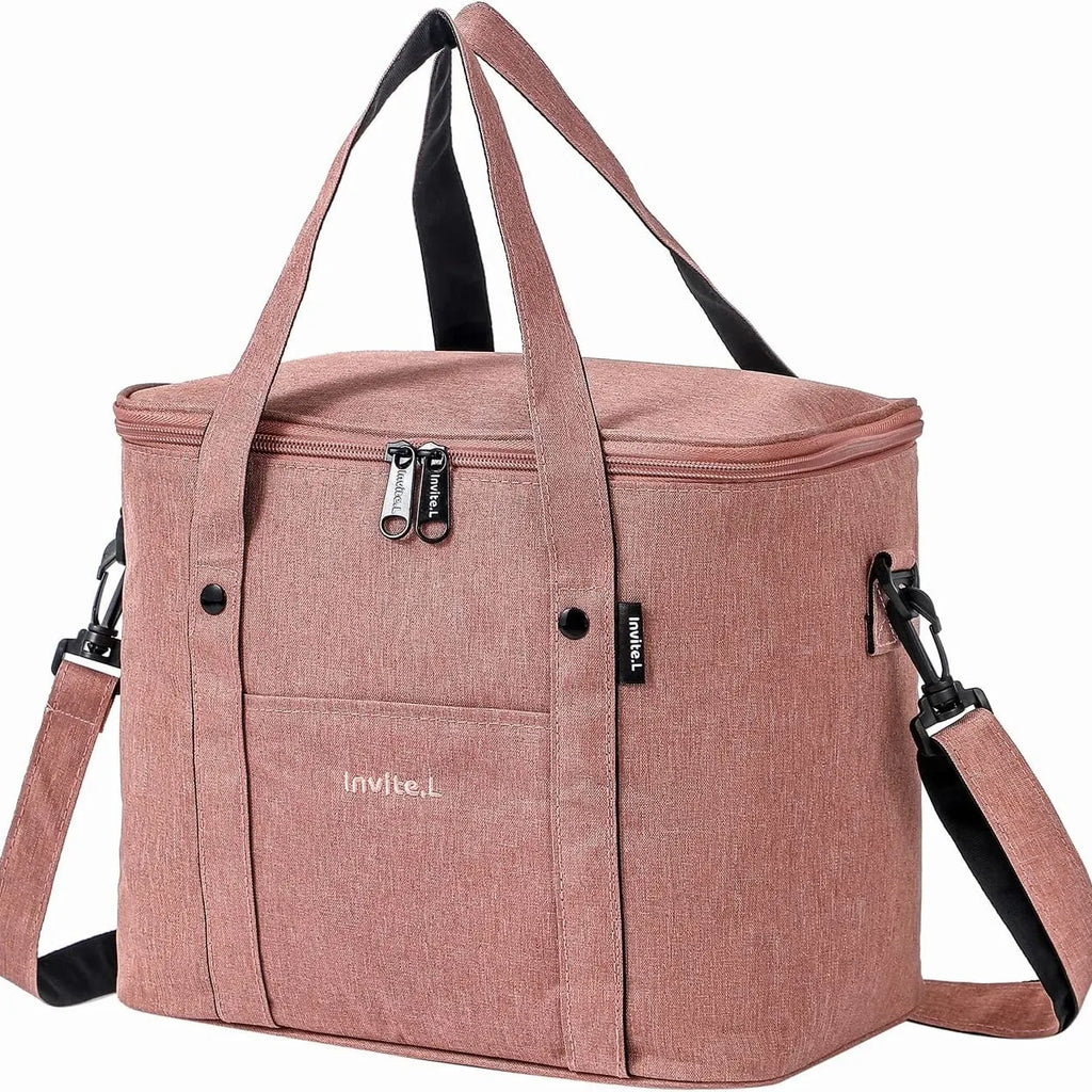 Reusable Insulated Lunch Bag With Shoulder Strap (Pink)