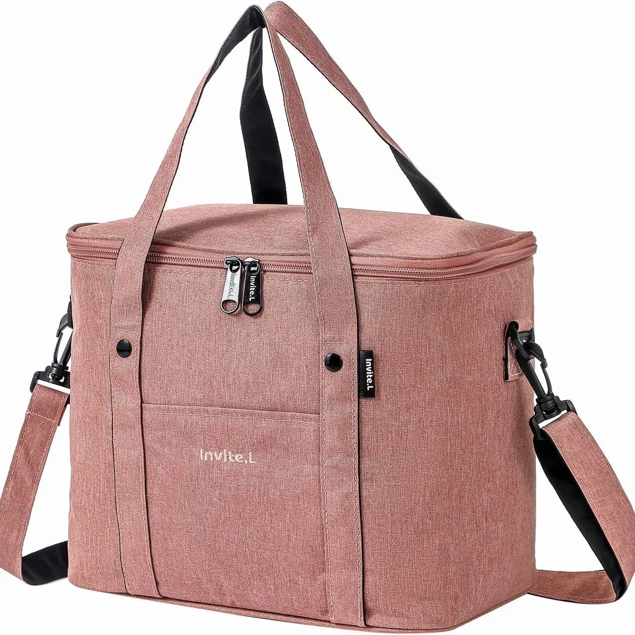Reusable Insulated Lunch Bag With Shoulder Strap (Pink)