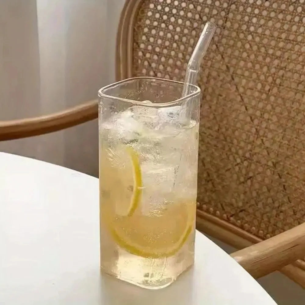 Glass Coffee Mug With Lid & Straw